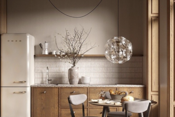 Kuchnia i jadalnia w kawalerce 30 m² – aranżacja w stylu Simply Concept, warm minimalism i drewno