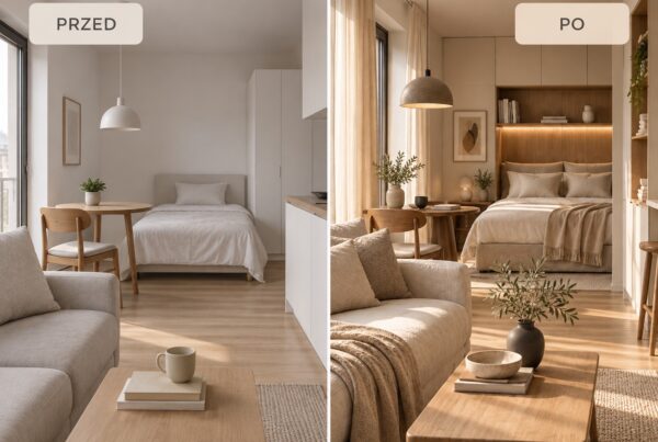 Metamorfoza kawalerki przed i po remoncie – projekt małego mieszkania Simply Concept